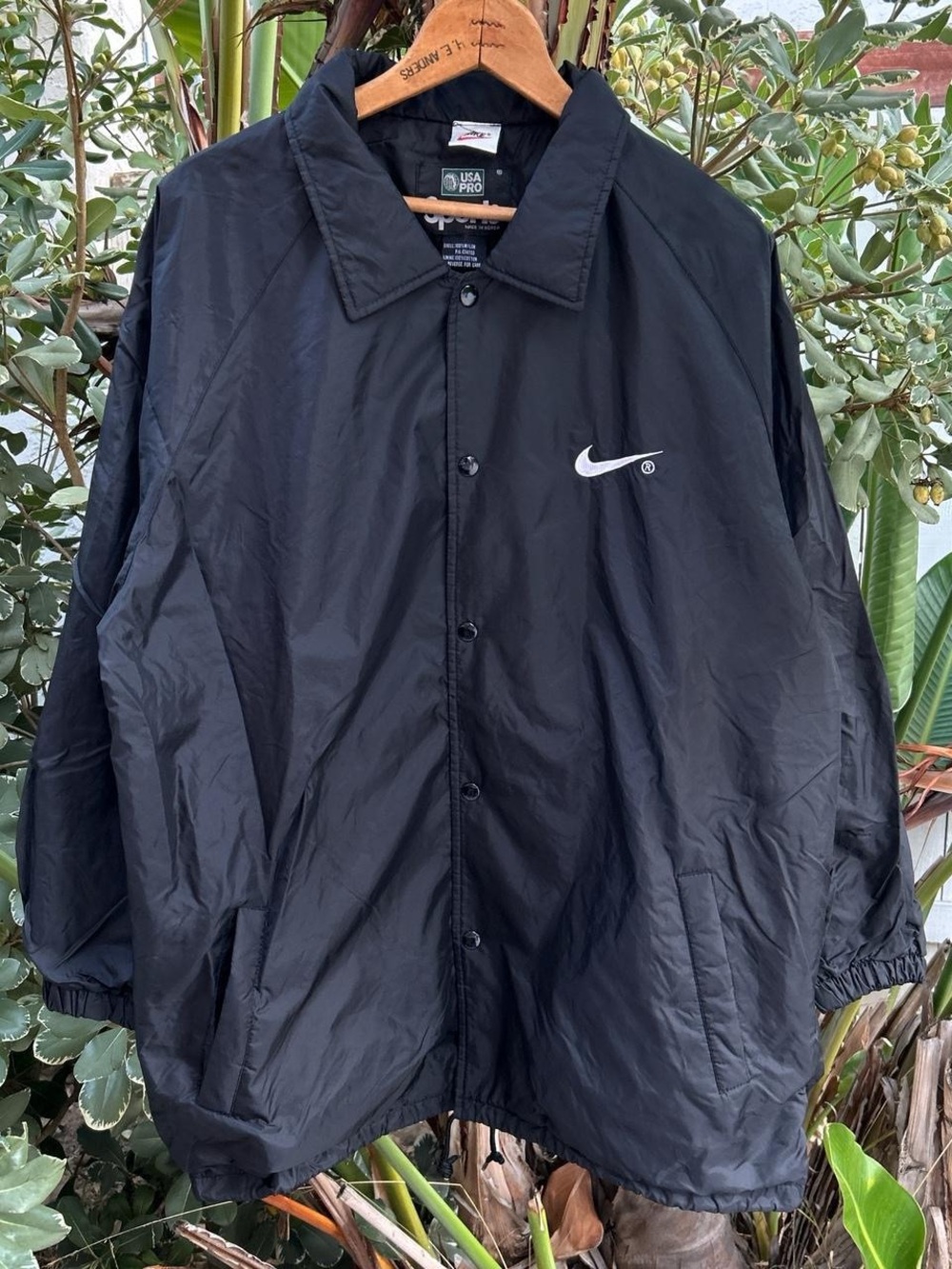 Vintage 1990s Nike Sports USA Pro Coaches Jacket Black Big Swoosh Korea XL